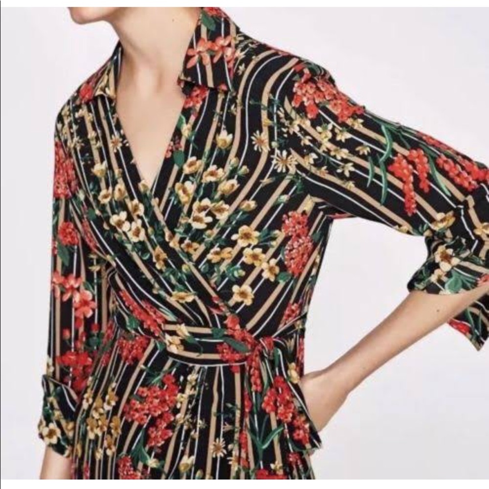 Zara striped floral dress